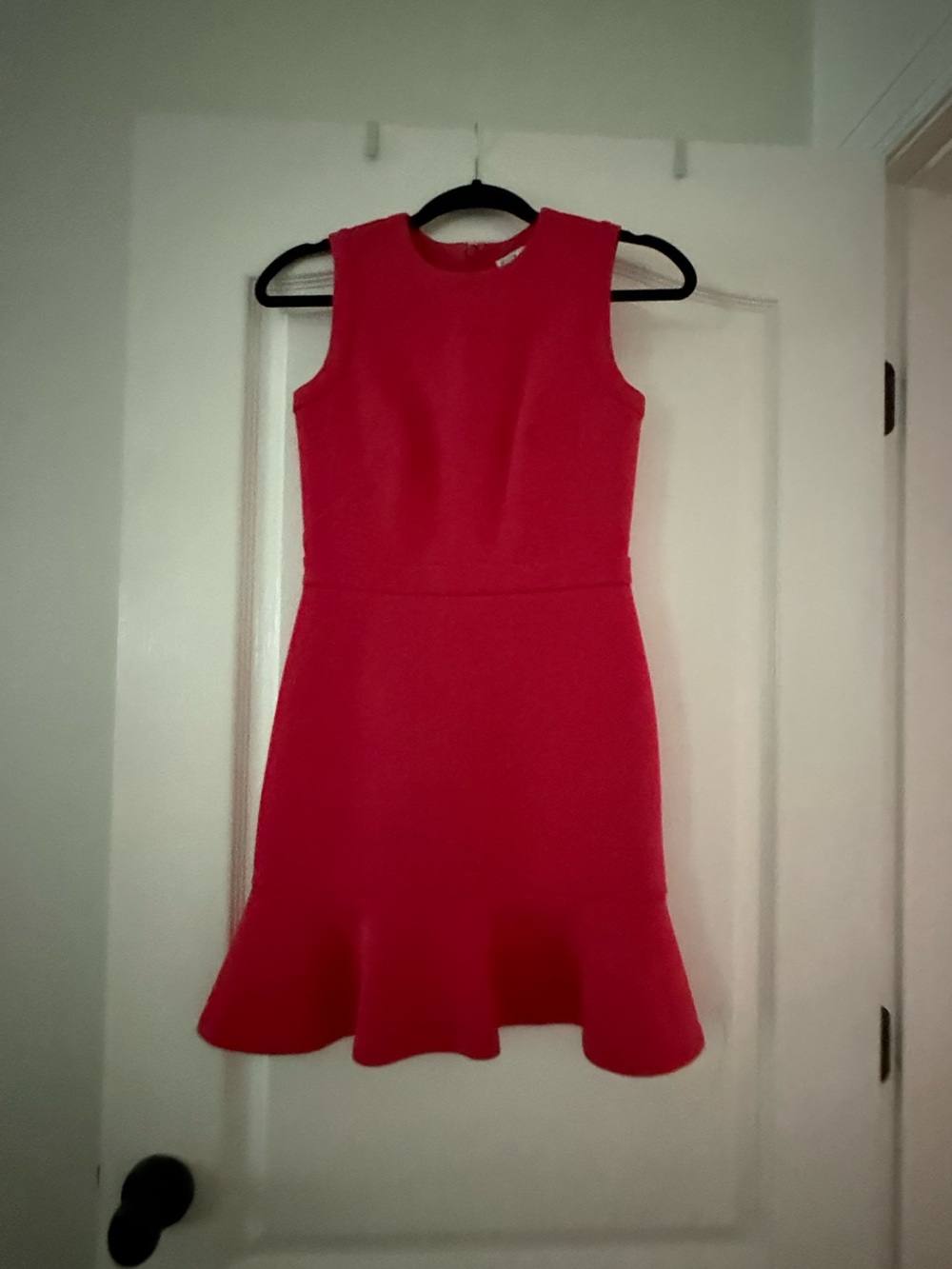 LOFT Sleeveless Bright Rasebwrry color Fit-and-Flare Mini Dress with Flounce Hem